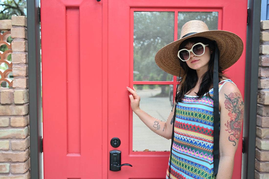 Iris Wide Brim Straw Ribbon Hat Tan