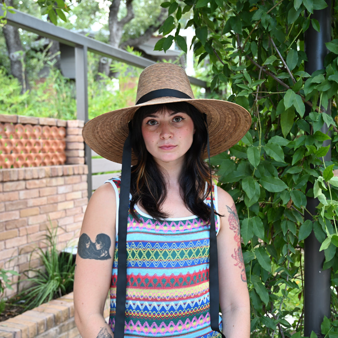 Iris Wide Brim Straw Ribbon Hat Tan