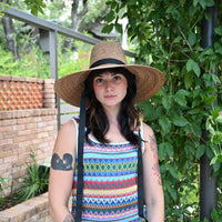 Iris Wide Brim Straw Ribbon Hat Tan