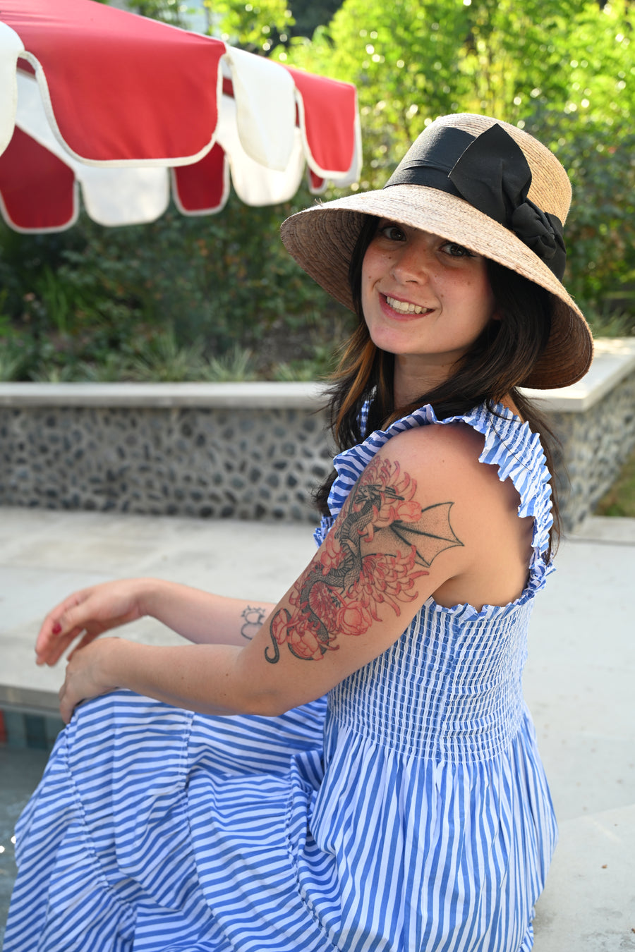 Somerset Straw Hat Black Bow Extra Large