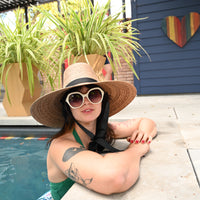 Iris Wide Brim Straw Ribbon Hat Tan