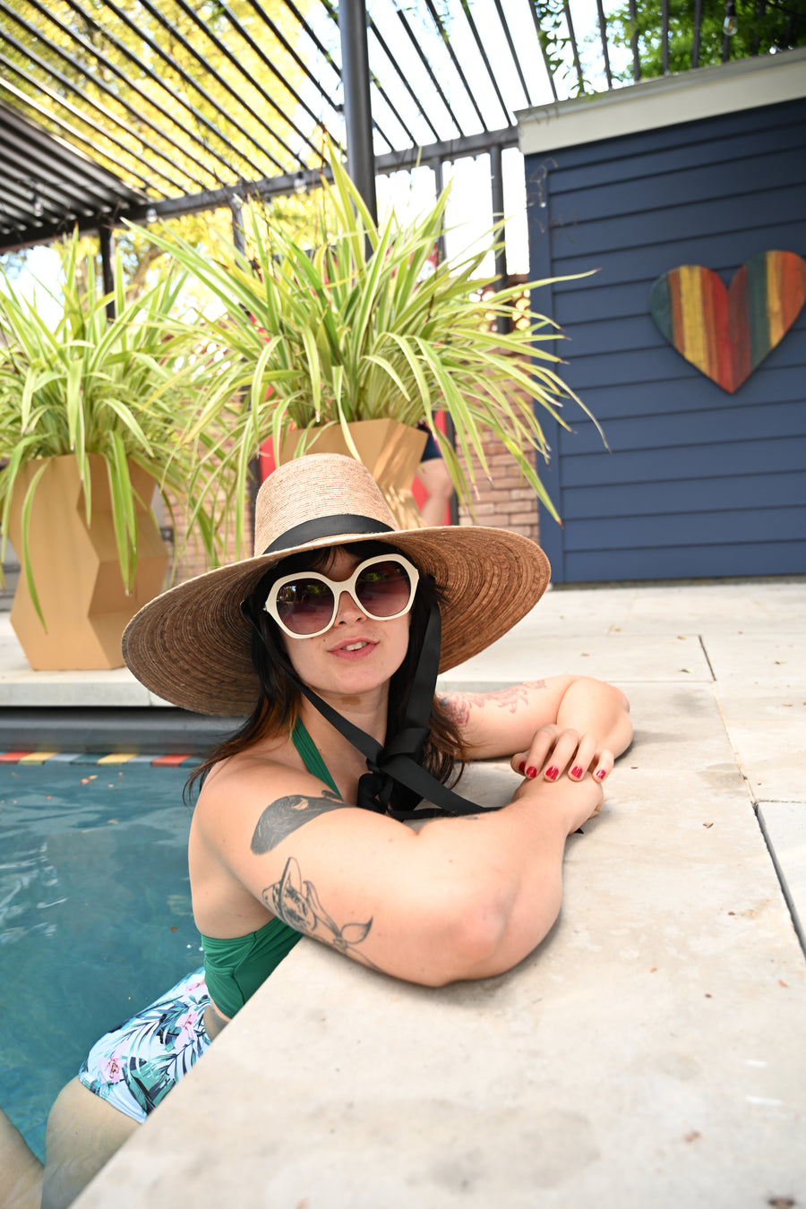 Iris Wide Brim Straw Ribbon Hat Tan