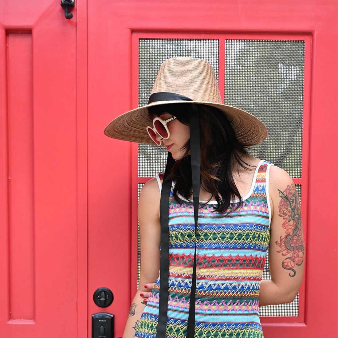 Iris Wide Brim Straw Ribbon Hat Tan