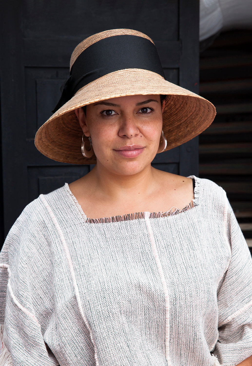 Handwoven Black Palm Straw Hat Large | Made in Mexico | Colorful Artisan Textile Somerset Straw Hat Black Bow Extra Large | Handwoven Palm  main image 3